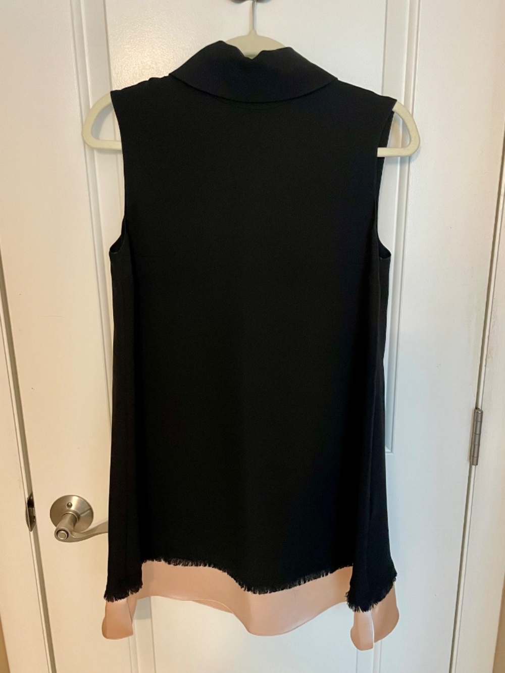 $1420 Roksanda Sleeveless Tie-Neck Mini Dress Black Blush Pink Satin Hem - Picture 5 of 10